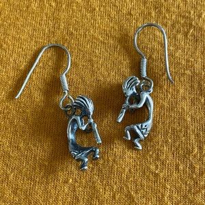 Kokopelli kachina sterling silver dangle earrings